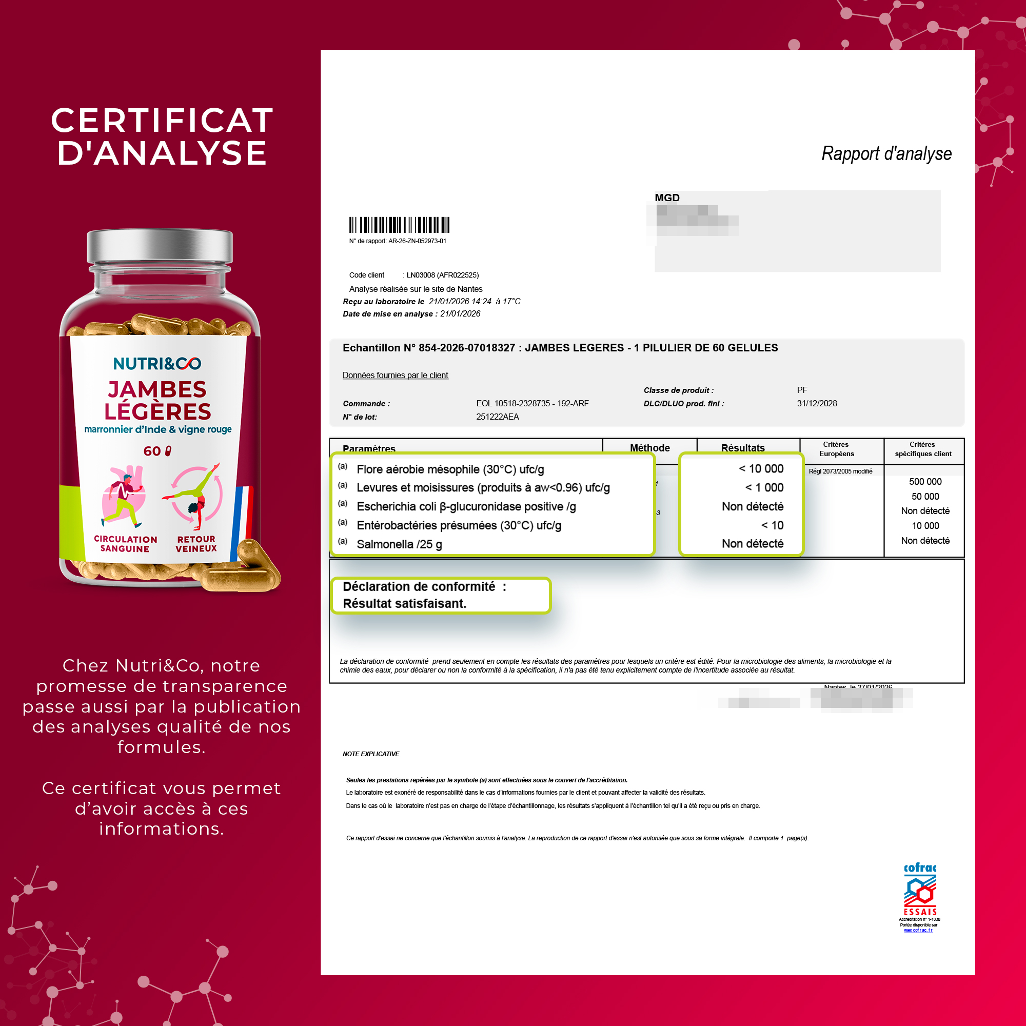 Jambes Légères - Analyses Microbiologiques